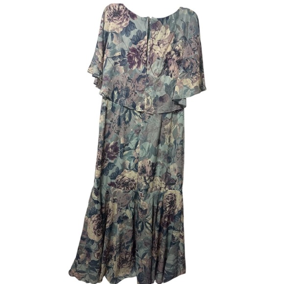 R&M Richards Blue Green Flutter Sleeve V-Neck Gown - Picture 2 of 10